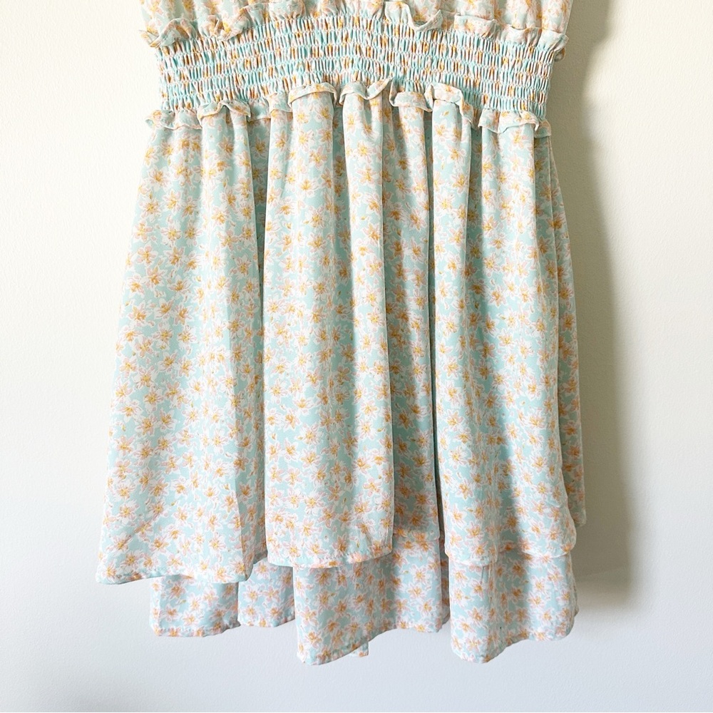 Sienna Sky Blue Floral Smocked Waist Chiffon Mini Dress S - Picture 5 of 8